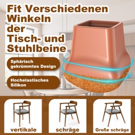 JCrunaway Chair Leg Caps, Chair Leg Protectors, Square, Pack of 24, Spherical Protective Caps for Slanted / Vertical Chair Legs, Diameter of 14-18 mm, Wear-Resistant Felt Gliders for Chairs/Table