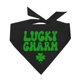 Lucky Charm Dog Bandana | 100% Cotton Triangle | Made in USA | Funny St. Patrick's Day Photoshoot Prop | Shamrock | Drinking Bar Parade Event Or Party | Black One Size (1206)