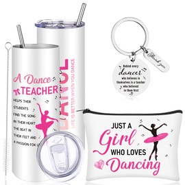 Dance Teacher Appreciation Gifts for Women Dance Teacher Gifts, Tumblers Teachers 20 Oz with Lid and Straw,Dance Makeup Bag, Dancing Gift for Teachers Birthday Thank You Gift