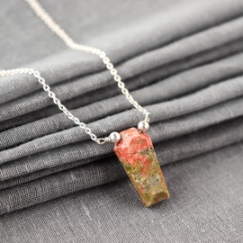Natural Unakite Coffin Shape Necklace, Polished Gemstone, Healing Crystals, Gift for Her, Birthday, Gemstone Jewelry 18 inch (Unakite)