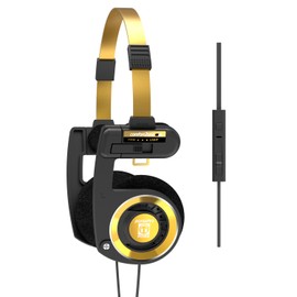 Koss Porta Pro Edición Limitada Auriculares intrauditivos en oro negro, micrófono en línea, control de volumen y control remoto táctil, incluye funda de transporte rígida, con cable con enchufe de 3,5