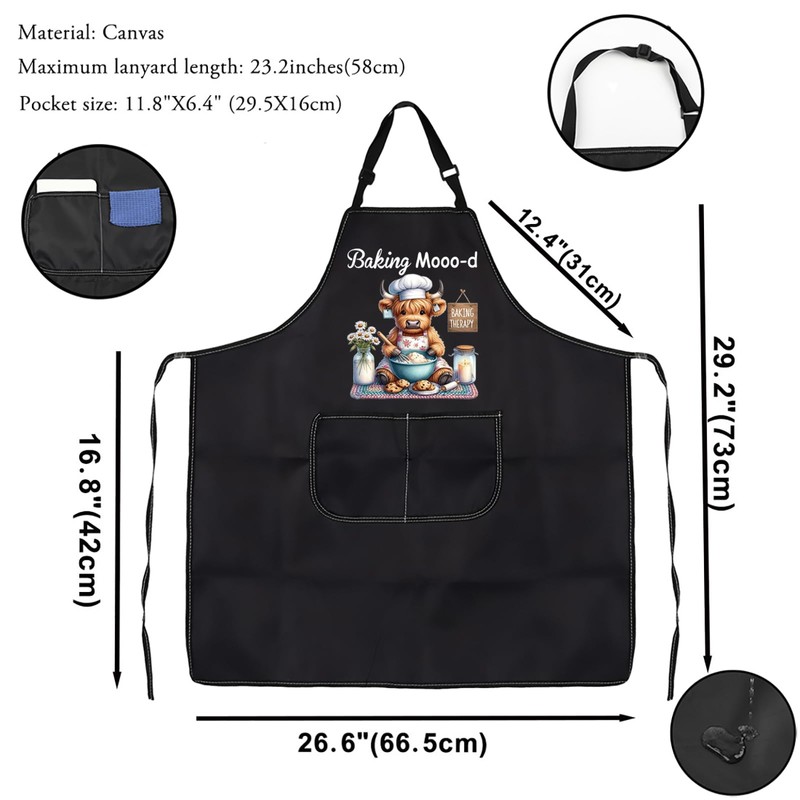 VAMSII Highland Cow Baking Gift Baking Mooo-d Apron With Pockets