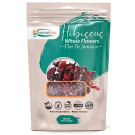 NaturalEvity Whole Hibiscus Flowers - Flor de Jamaica Natural, Premium Loose Leaf Dried Hibiscus Petals | Caffeine-Free, All-Natural Tea & Herbal Beverages (8 oz.)