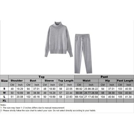 TAOVK Woolen Women Knitted Turtleneck Long Sleeve Sweaters Suits 2 Piece Outfits Sweaters Set (M, Light Gray)