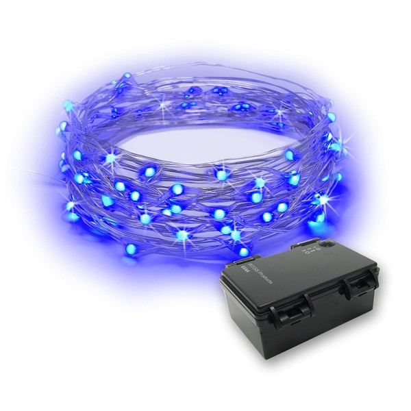 RTGS 60 LEDs String Lights Battery Operated on 20 Feet Long Silver Color Wire, Indoor and Outdoor with Waterproof Battery Box and Timer (Blue)