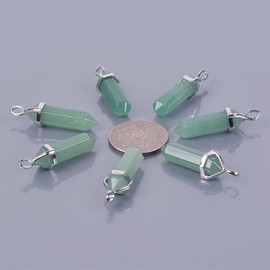 Natural Green Aventurine Gemstone Hexagonal Pointed Reiki Chakra Pendant Necklace 20" High-Grade Iron Gift Box