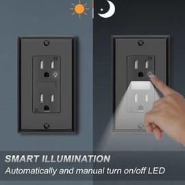 SOZULAMP Night Light Wall Outlets,Electrical Standard Receptacle Outlets with Nightight,15A 125V,2 Pole 3 Wire,Tamper Resistant,Wall Plate Included-10 Pack,Black