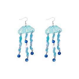 Blue Shiny Tassel Jellyfish Drop Dangle Earrings for Women Retro 80 90s Sea Jelly Dangle Earings Long Exaggerated Statement jewelry