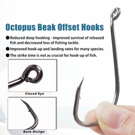 Octopus Fishing Hooks - Offset Circle Beak Bait Hook 150pcs High Carbon Steel Sharp Hooks Black Nickle Hooks for Freshwater Saltwater Fishing Size 1#-9/0