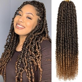 Samtress Passion Twist Crochet Hair Pre Cut Crochet Hair Passion Twist Hair 22 Inch Ombre Blonde Bohemian Synthetic Hair Extensions with Curly Ends for Women 8 Packs (#T27)
