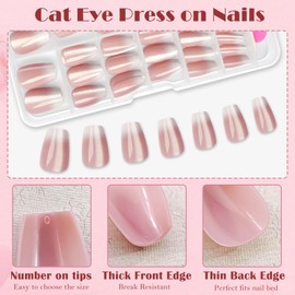 AddFavor Coffin Press on Nails, 120pc Cat Eye Press On Nails Medium Fake Nail with Adhesive Tabs, 12 Sizes Artificial Acrylic Stick on Nails for Women