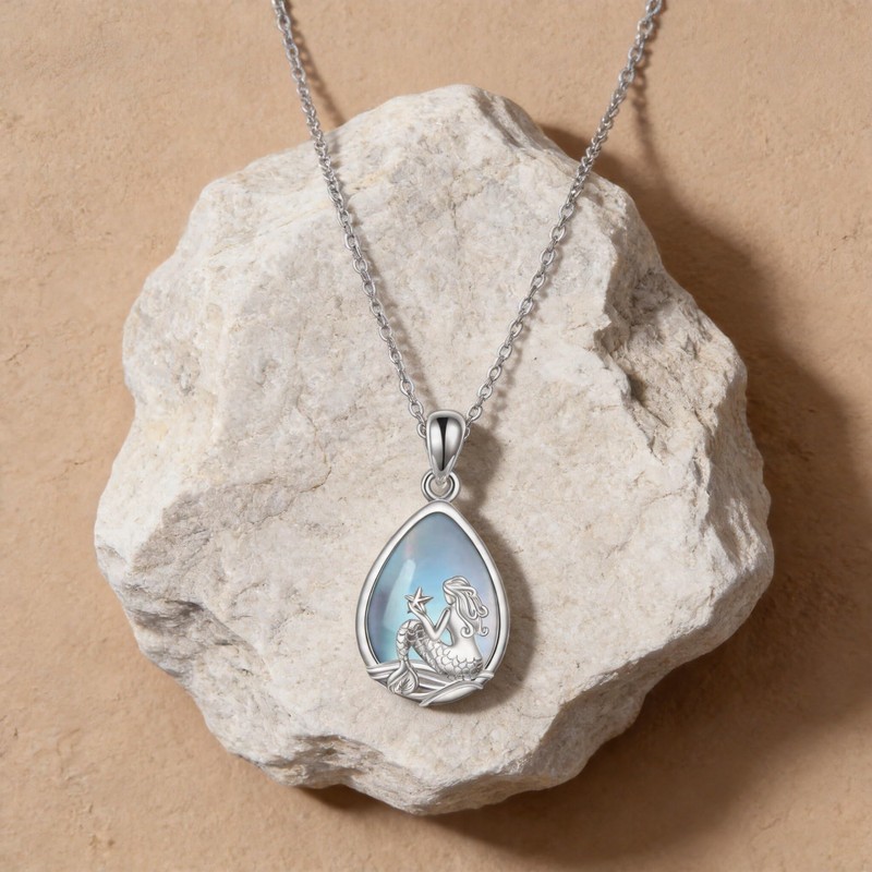 Mermaid Necklace Teardrop Moonstone Ocean Jewelry for Women Female Gift