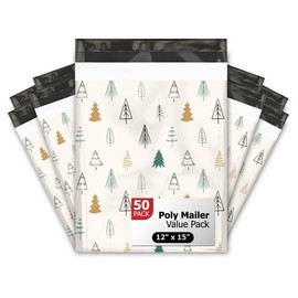 12x15 (50) Christmas Tree Fir Trees Designer Winter Poly Mailers Self Sealing Waterproof Shipping Envelopes Holiday Premium Printed Bags For Small Businesses