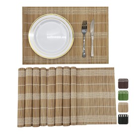 ANDSTAR Set of 8 Pcs Bamboo Placemats Natural Anti-Slip Bamboo Placemats Washable Heat-Resistant Table Mats for Dining Room and Kitchen（Brown+White）