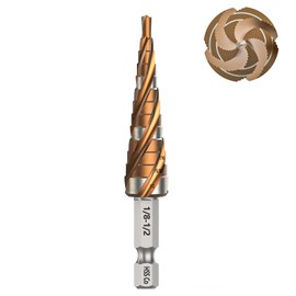 Bestwork 1/8"-1/2" M35 Cobalt Step Drill Bit, Unibit Step Drill Bits Four Spiral Flute with 1/4" Hex Shank for Metal Aluminum, Wood, Plastic (13 Size)