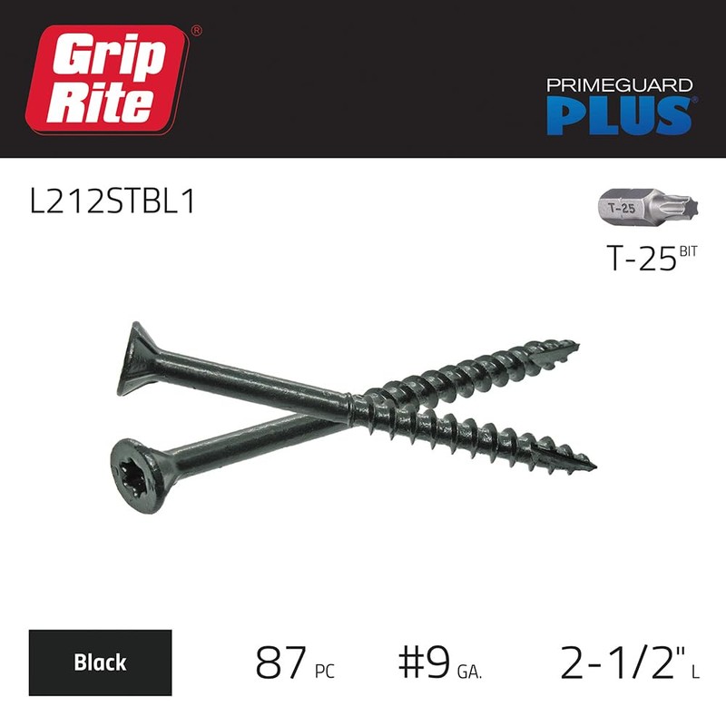 Grip-Rite L212STBL1 PrimeGuard Plus #9 x 2-1/2" Premium Deck Screw,