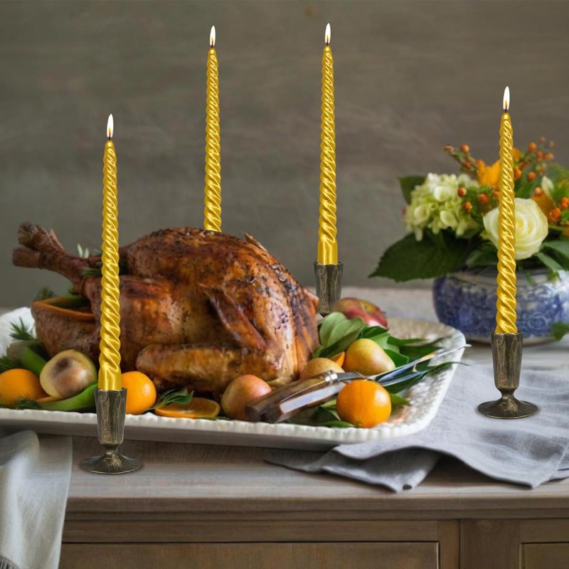 Gedengni Twisted Candlesticks Golden Taper Candle -10inch Gold Tapered Candles