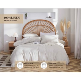 AORISSI 100% French Flax Linen Duvet Cover Set, Queen Size 90''x90'' 3 Pcs with 8 Corner Ties and Button Closure, Soft and Breathable for All Season (Natural Linen, Queen)