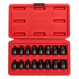 Sunex 3646, 3/8 Inch Drive Low Profile Impact Hex Driver Set, 16-Piece, SAE/Metric, 1/4 Inch - 3/4 Inch, 6mm - 19mm, Cr-Mo Steel, Dual Size Markings, Heavy Duty Storage Case, Meets ANSI Standards