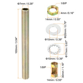 PATIKIL 1/8IP Thread 3.94 Inch Lamp Cable Kit with Lock Nuts Washers Assortment Hardware for Chandelier Ceiling Light DIY Galvanised