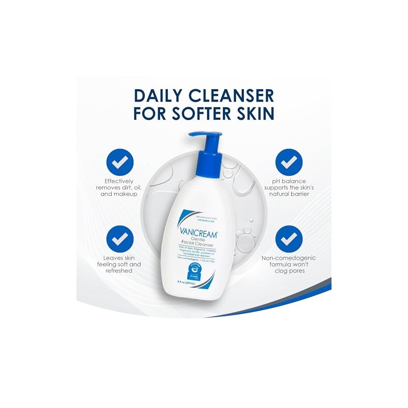 Vanicream Gentle Facial Cleanser for sensitive Skin with Pump Dispenser,