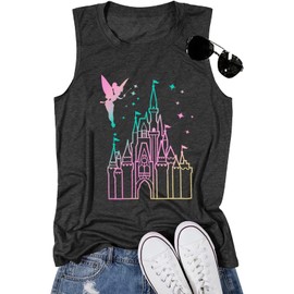 Magical Tank Tops Women Magic Kingdom Tank Fairy Castle Tshirt Girls Trip Tee Family Vacation Shirt Sleeveless Tops A-Grey