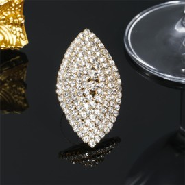 XUN Zhe Sparkly Oval Rhinestone Ring For Women Adjustable Cocktail Statement Ring Pave Cubic Zirconia Ring Chunky Geometry Crystal Ring Jewelry (Gold)