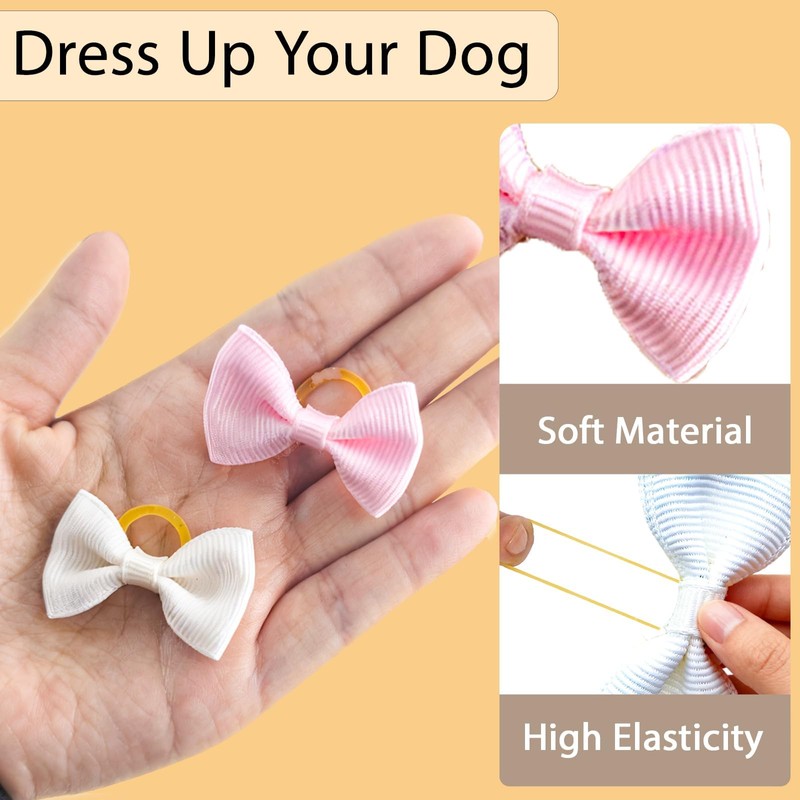 IAXSEE 60 PCS Puppy Dog Bows with Rubber Bands Cute