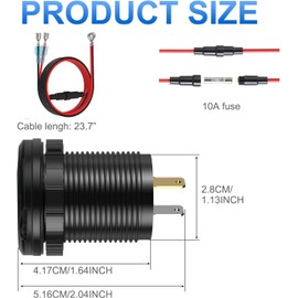 Aluminum Alloy USB C Car Charger Socket,12V USB C Outlet, PD 36W and Quick Charge 3.0 18W Dual Port Waterproof Power Adapter with Voltmeter and Switch for Marine Truck Motorcycle Boat Golf cart RV