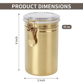 blueden Kitchen Canister 41 oz,Airtight Stainless Steel Kitchen Food Storage Container for Coffee Beans,Beans,Tea,Flour, Cereal,Sugar.Coffee Container with Airtight Clear Lid and Locking Clamp.Gold