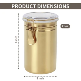 blueden Kitchen Canister 41 oz,Airtight Stainless Steel Kitchen Food Storage Container for Coffee Beans,Beans,Tea,Flour, Cereal,Sugar.Coffee Container with Airtight Clear Lid and Locking Clamp.Gold