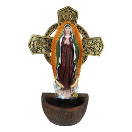 Ebros Gift Virgin Mother Mary Madonna Our Lady of Guadalupe Wall Mounted Or Desktop Dresser Plaque Holy Water Font Catholic Church Themed Religious Sacrament Accent Decor Figurine