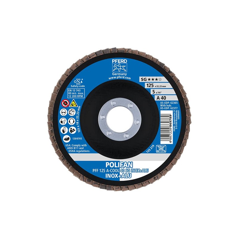 Pferd PFF125A40SGCOOL Flap disc A 40 SG-Cool 125mm Flat, Multi-Colour,