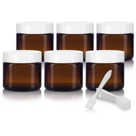Amber Glass Straight Sided Jar with White Foam Lined Lids - 2 oz (6 Pack)
