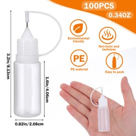 100 Pcs 0.34oz Narrow Tip Applicator Bottle Mini Needle Tip Glue Bottle Applicator Precision Translucent Glue for Alcohol Ink DIY Quilling Acrylic Painting