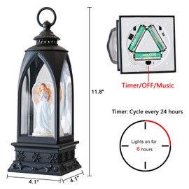 Eldnacele 12” Christmas Snow Globe Lantern Angel with Music & Timer, USB Lined/Battery Operated Lighted Water Glittering Nativity Lantern for Christmas Festival Centerpiece Decoration Gifts – Angel