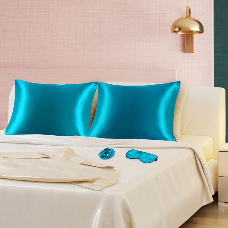 PiccoCasa Set of 2 Zippered Satin Blindfold Headband Pillow Case