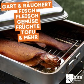 Zite Fishing Smoker Oven Stainless Steel [with Thermometer Including 300 g Smoking Flour Beech] - Table Smoker Oven, Fish & More Grilling and Smoking - Fishing Accessories, Fish Smoker Oven Fish