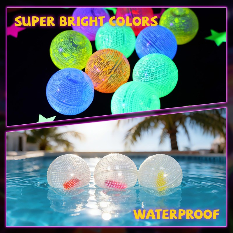 Mega-L Glow in the Dark Balls, 8 Pcs Multicolor Glow