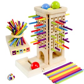 Goujfol Montessori Wooden Board Game, Colour Learning Tower Toy for Children, Family Games, Colours Chopsticks, Wooden Games, Interactive Toys Gift for Boys Girls 3+ Years