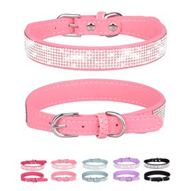 Petank Dog Collar for Small Medium Large Dogs，Small Dog Collar for Female Dogs, Bling Girl Dog Collars, Pink Dog Collar, Rhinestone Puppy Collars (M, Pink)