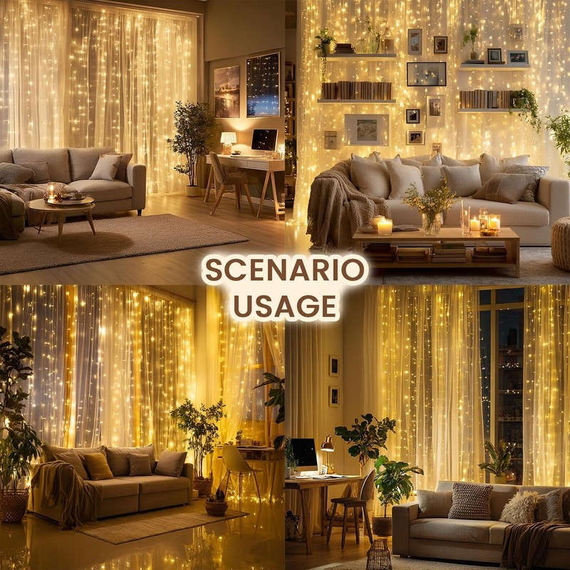 9.8x19.6Ft Curtain String Lights Plug in,600 Warm White LED Curtain