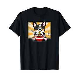 Funny Kawaii Kids Ramen Black Tricolor Corgi Lover T-Shirt