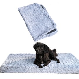 Washable Large Dog Bed Covers Soft Plush Replacement, Faux Fur Dog Bed Liner, Pet Bed Cover with Zipper 36x24x4 Inches, Grey, Cover Only, Gray