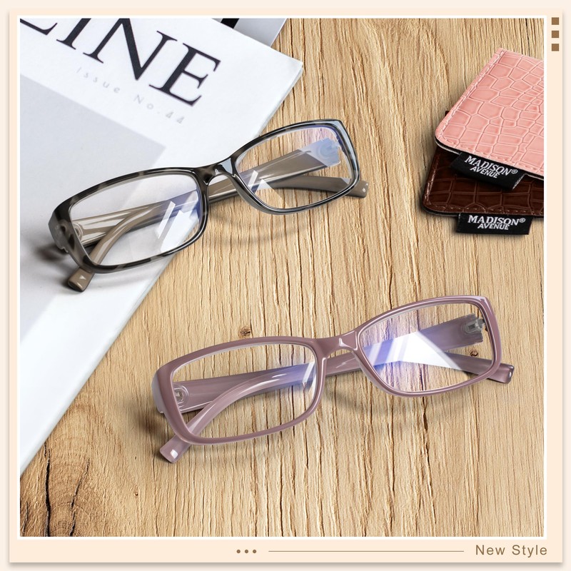Madison Avenue 2 Pack Classic Blue Light Blocking Reading Glasses