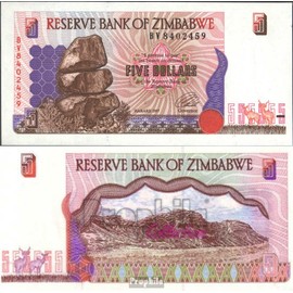 Banknote zimbabwe Pick-number: 5b uncirculated 1997 5 Dollars (money for collectors - no means of payment) plants/mushrooms