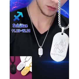 FaithHeart 12 Zodiac Sign Series Necklace Dog Tag / Coin Pendant Stainless Steel Dog Tag with Photo/Text Engraving Men Women Real Jewellery Necklace with Pendant Zodiac Sign Necklace