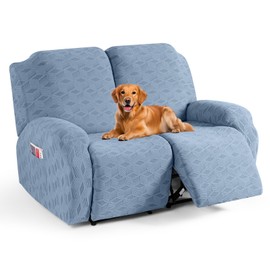 TAOCOCO Recliner Loveseat Cover, Stretch Jacquard Reclining Loveseat Cover Furniture Protector Sofa Slipcovers 2 Seat Recliner Covers with Elastic Bottom for Kids, Pets (Light Blue)