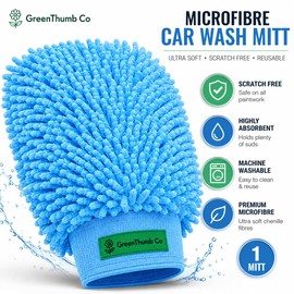 GreenThumb Co Microfibre Car Wash Mitt, Ultra Soft Scratch-Free Wash Glove for Cars, Motorcycles, Vans & SUVs, Reusable, Machine Washable, Blue