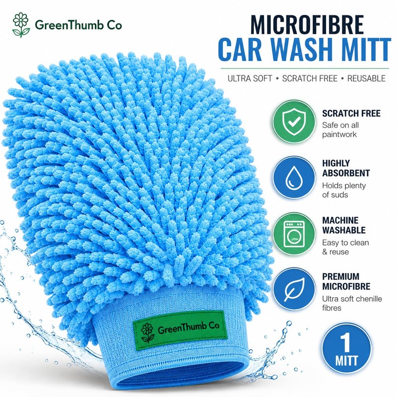 GreenThumb Co Microfibre Car Wash Mitt, Ultra Soft Scratch-Free Wash
